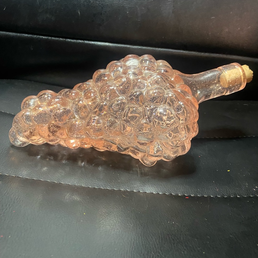 Vintage Pink Peach Depression Glass Cluster Grape Bunch Bottle With Cork